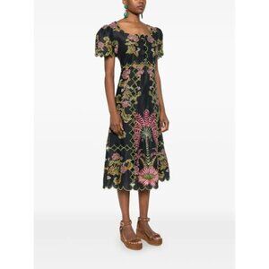 NWOT FARM Rio Ravenala black floral cutout linen maxi dress size XS